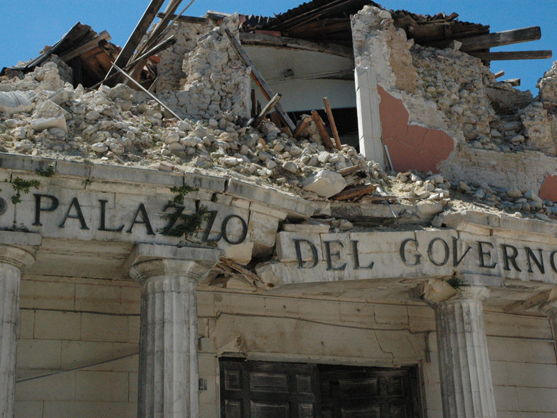 A destroyed building in L’Aquila after the earthquake of 2009